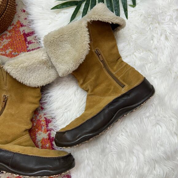 The North Face Tan Brown Fleece Fold Over Leather Snow Winter Boot 9 Cozy - Picture 6 of 9
